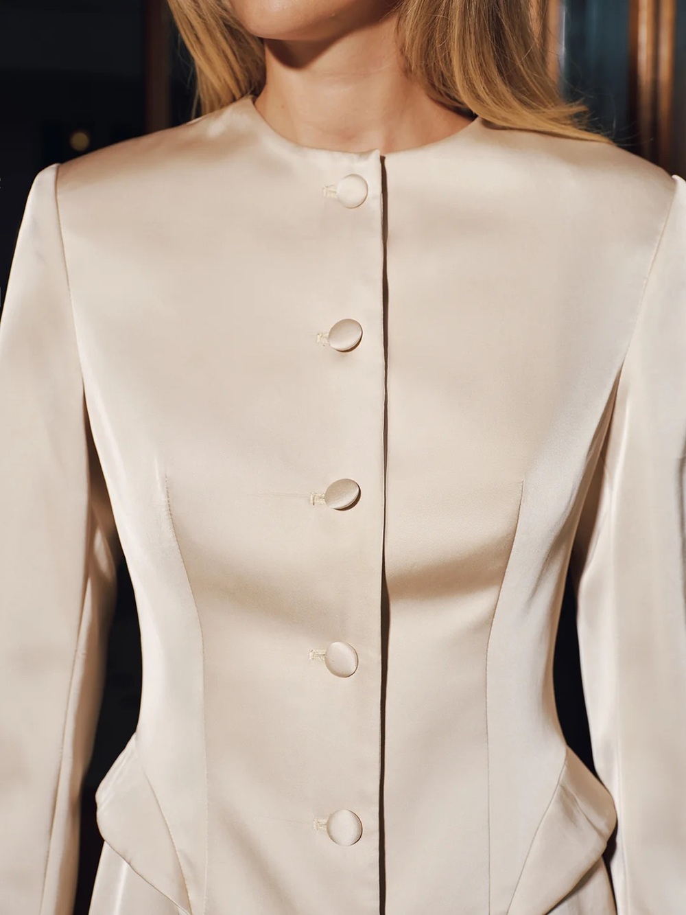 COMMENSE Button-Front Satin Mini Blazer Dress- size Medium - Picture 6 of 8